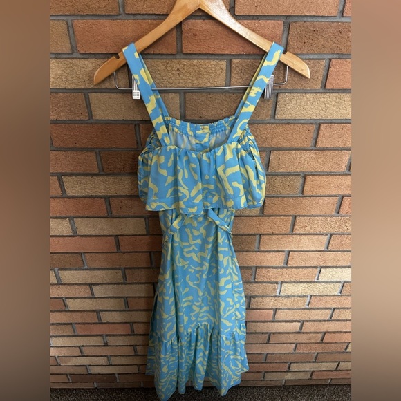Derek Lam Collective RTR Blue Scribble Tie Midi Dress Tiered Size 36 - Picture 4 of 6